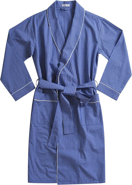 Men's Cotton Plaid Robe Lightweight Bathrobe with Pockets
