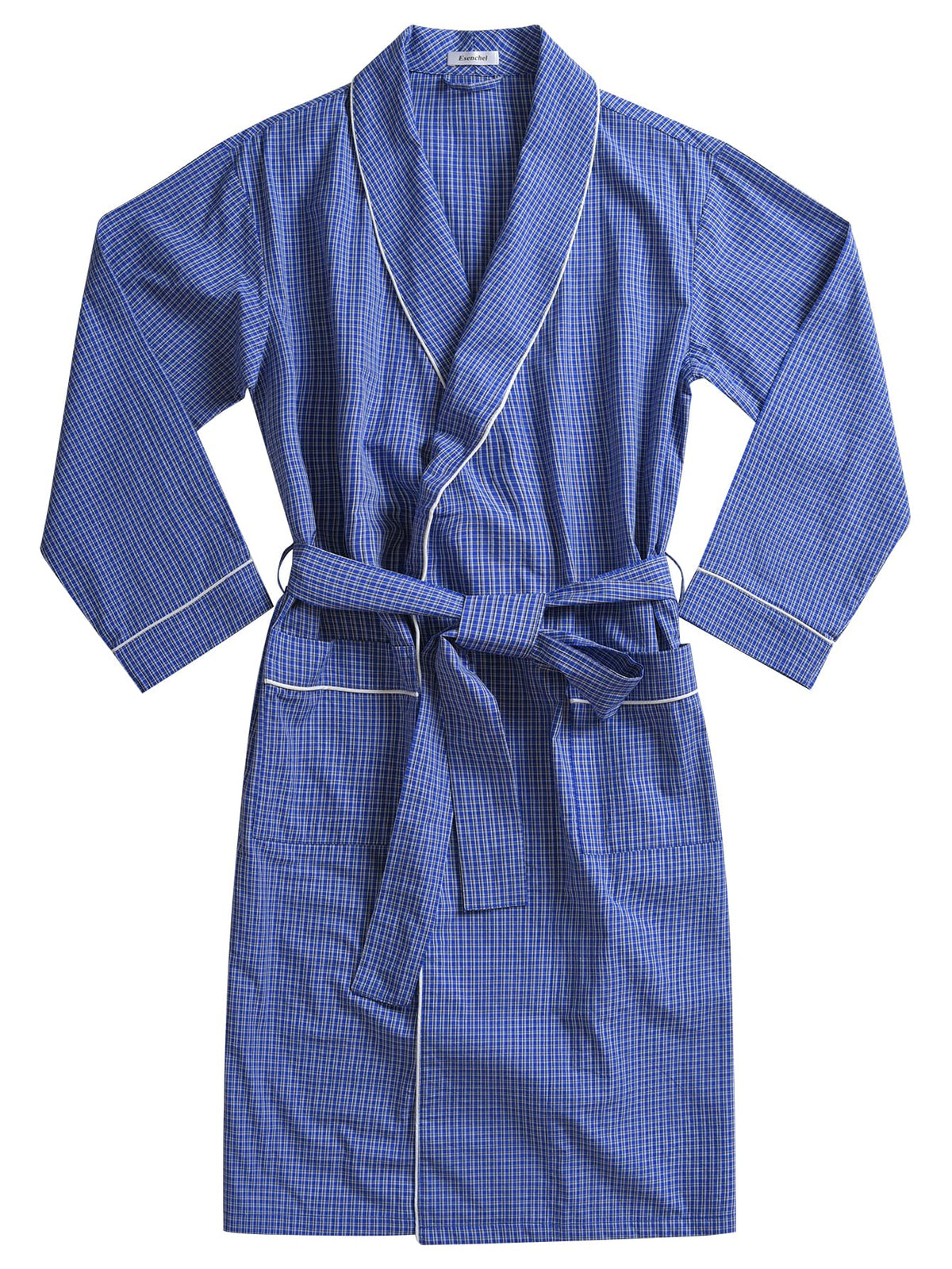 Men's Cotton Plaid Robe Lightweight Bathrobe with Pockets