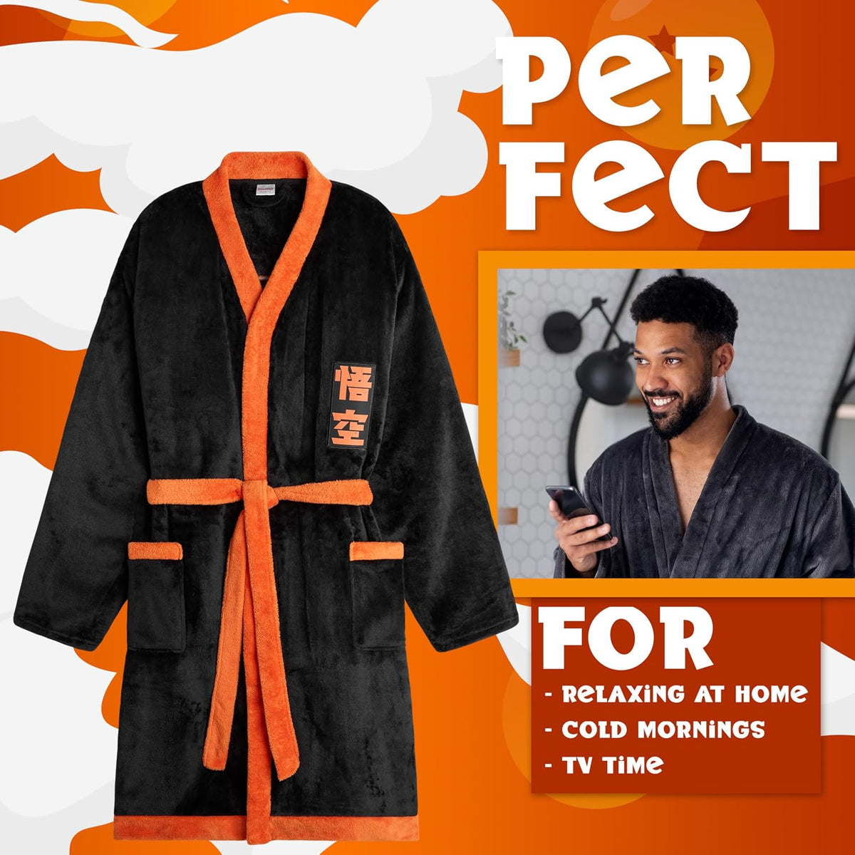 Dragon Ball Z Fleece Robe for Men, Teens, Warm Bathrobe, Cozy Robe Plush House Coat, Goku Anime Gifts for Men