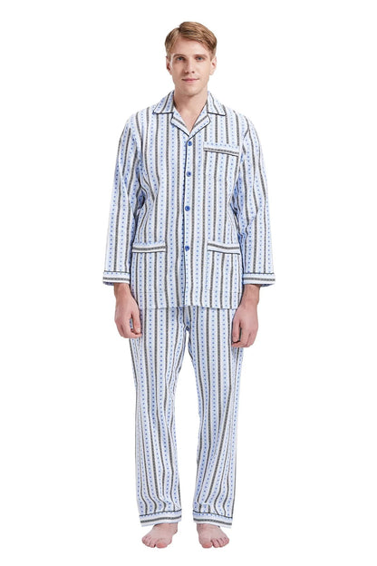 GLOBAL Men's Pajamas Sets 100% Cotton Flannel Sleepwear Long-Sleeve top & Bottom