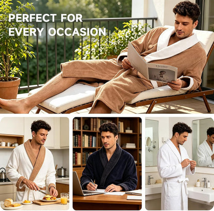 Men's Towel Robe with Shawl Collar Bathrobe, Absorbent Terry Cloth Robe for Men with Pockets, Quick-Dry Home Spa