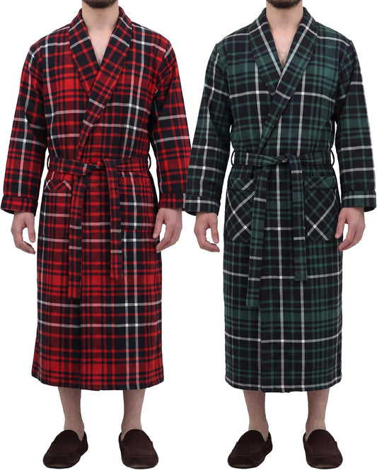 Andrew Scott Mens 2 Pack Long Sleep -Sauna Robe / 100% Cotton Flannel Brush Warm Bathrobe