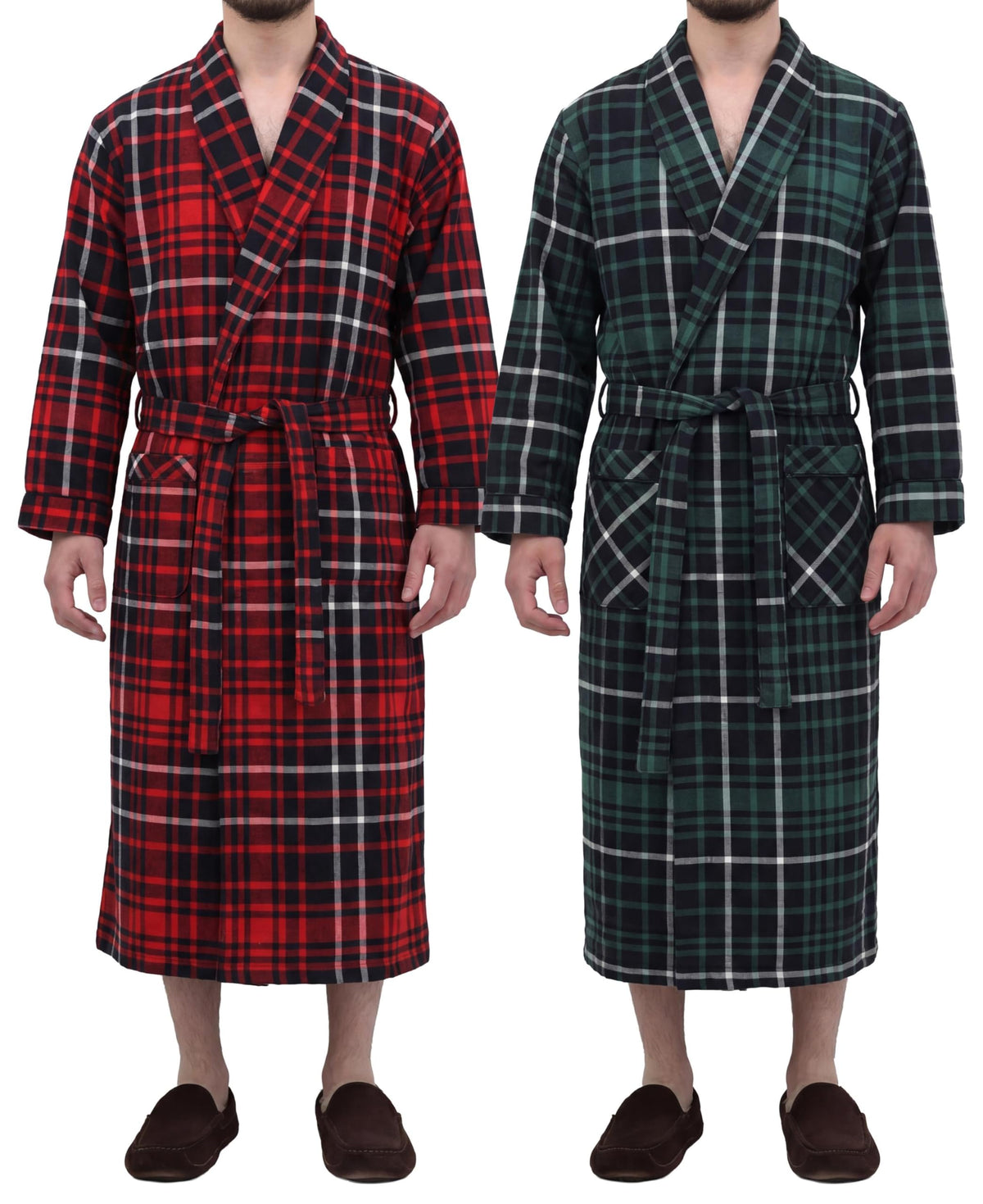 Andrew Scott Mens 2 Pack Long Sleep -Sauna Robe / 100% Cotton Flannel Brush Warm Bathrobe