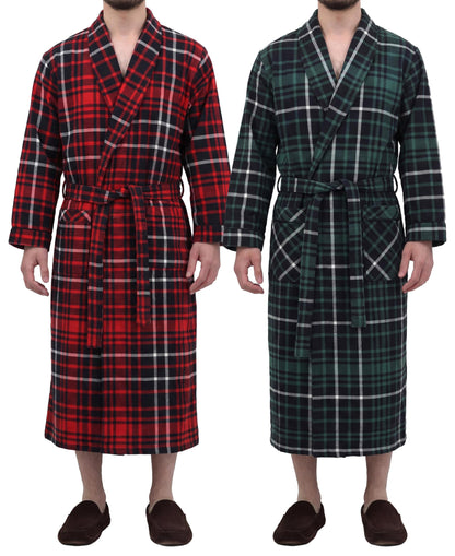Andrew Scott Mens 2 Pack Long Sleep -Sauna Robe / 100% Cotton Flannel Brush Warm Bathrobe