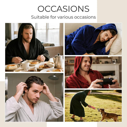 Men's Hooded Robe, Soft Warm Fleece Long Bathrobe with Pockets