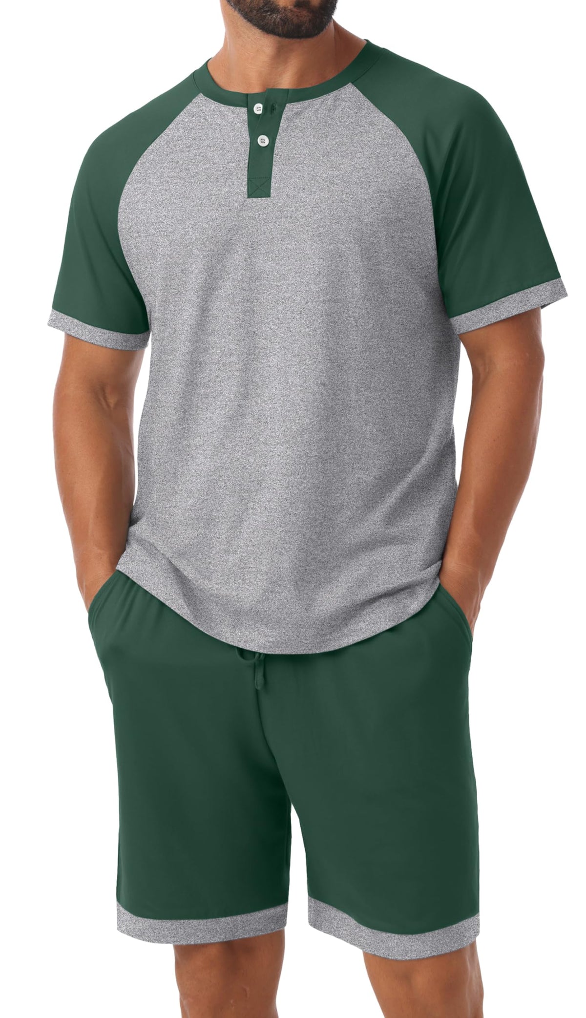 Men's Henley Pajama Sets 2 Piece Lounge Sleepwear Soft Sleep Summer Pjs