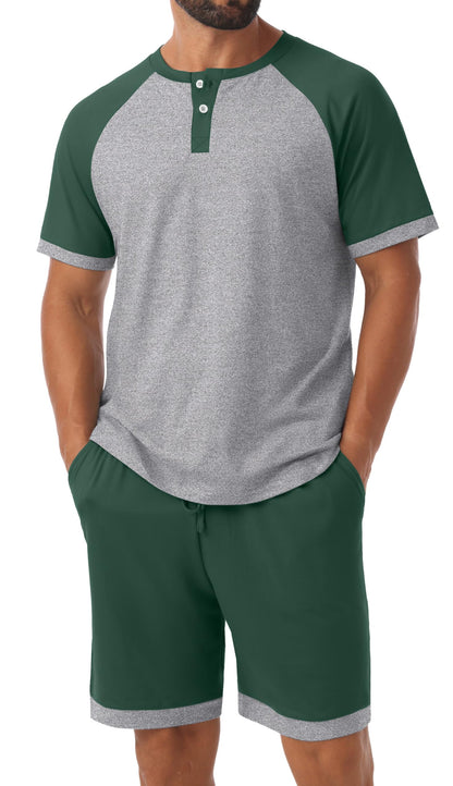 Men's Henley Pajama Sets 2 Piece Lounge Sleepwear Soft Sleep Summer Pjs