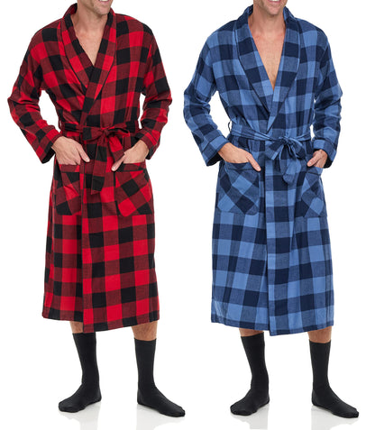 Andrew Scott Mens 2 Pack Long Sleep -Sauna Robe / 100% Cotton Flannel Brush Warm Bathrobe
