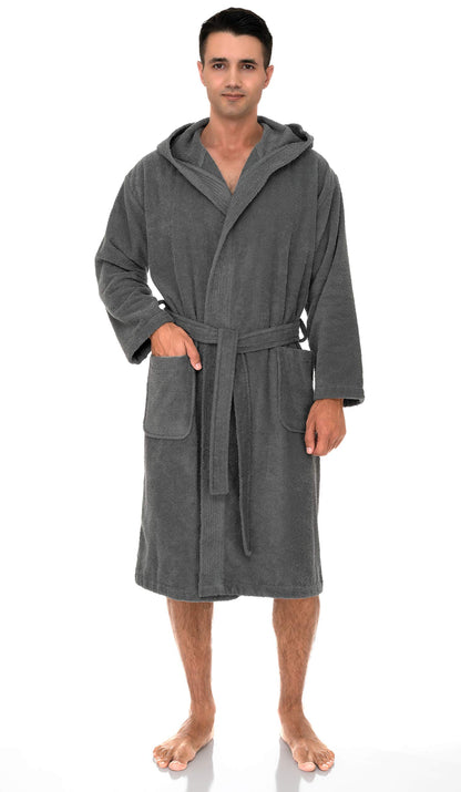 TowelSelections Mens Hooded Robe Cotton Terry Cloth Towel Bathrobe Soft Shower Bath Robes for Men XS to 4X