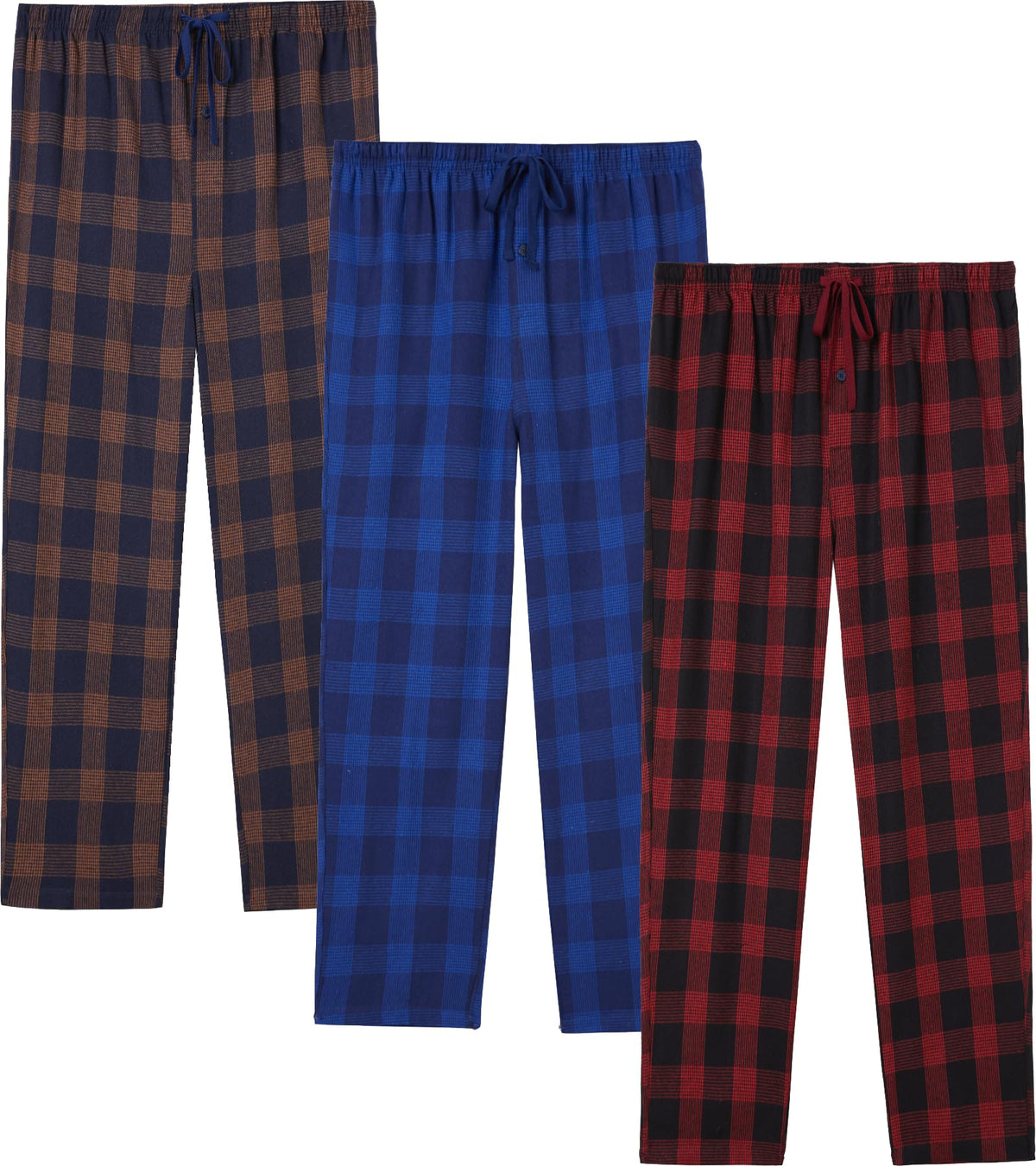 JupiterSecret Mens Pajama Pants Set Flannel Cotton Sleep & Lounge Pants 3 Pack, PJ Bottoms with Pockets and Button Fly