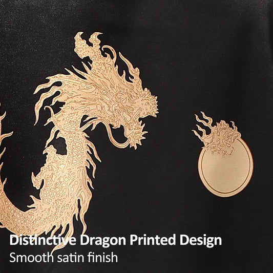 Haseil Men's Satin Robe Dragon Luxurious Silk Spa Long Sleeve House Kimono Bathrobe