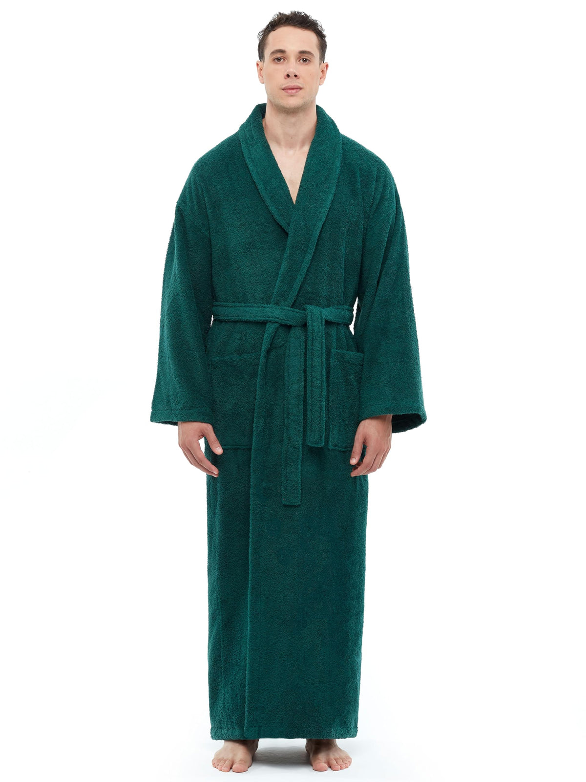 Arus Men's Shawl Collar Robe, Turkish Terry Cotton Bathrobe with Regular and Full Length Options
