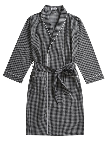 Men's Cotton Plaid Robe Lightweight Bathrobe with Pockets