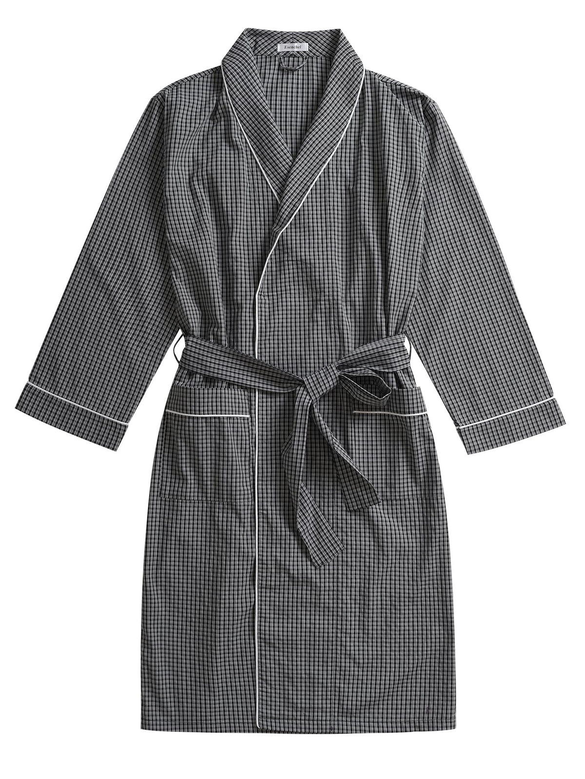 Men's Cotton Plaid Robe Lightweight Bathrobe with Pockets