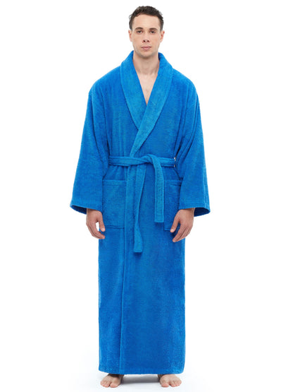 Arus Men's Shawl Collar Robe, Turkish Terry Cotton Bathrobe with Regular and Full Length Options