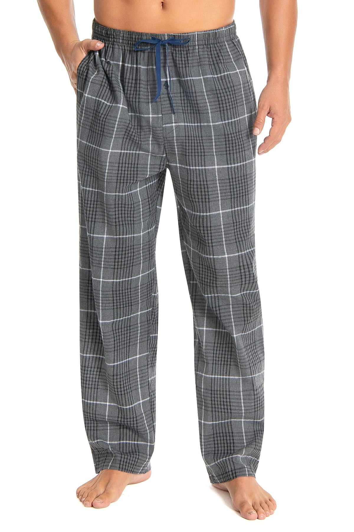 Jveyvth Mens Pajama Pants 100% Cotton Plaid Sleep & Lounge Pants, PJ Bottoms with Pockets and Button Fly