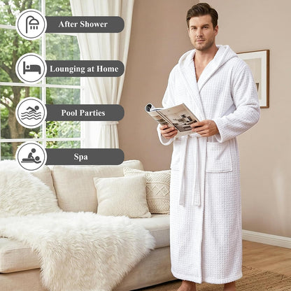 PJGGZ Bathrobes for Men Full Length - Soft Absorbent Long Towel Robes with Hood (Available for Big and Tall)