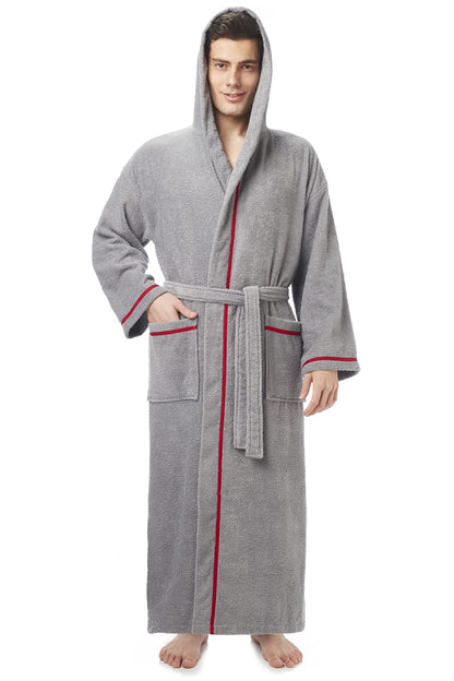 Arus Men's Hooded Classic Bathrobe Turkish Cotton Robe with Full Length Options