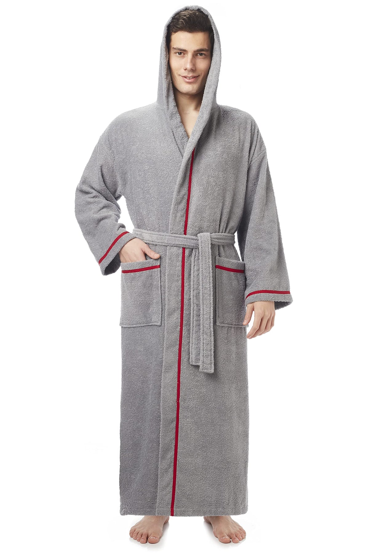 Arus Men's Hooded Classic Bathrobe Turkish Cotton Robe with Full Length Options