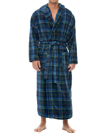 Men's Plush Fleece Hooded Robe with Pockets, Long Bathrobe