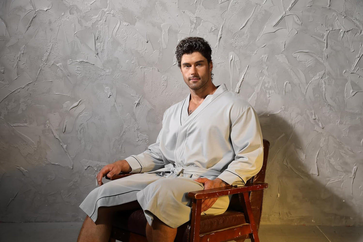 Mens Kimono Robe Lightweight Soft Bathrobe Sleepwear Loungewear with Pockets