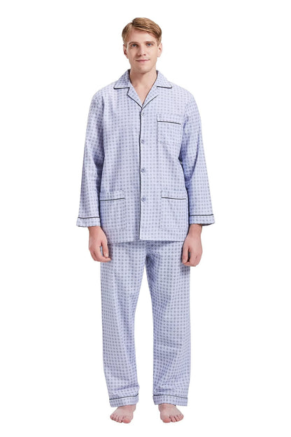 GLOBAL Men's Pajamas Sets 100% Cotton Flannel Sleepwear Long-Sleeve top & Bottom