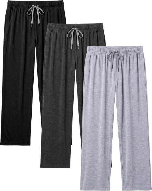 3 Pack Mens Cotton Pajamas Pants Lounge Pjs Bottoms Sleepwear Bottoms Soft Pants with Pockets Drawstring