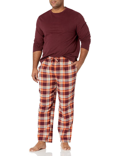 Amazon Essentials Men's 100% Cotton Flannel Pant and Long-Sleeve T-Shirt Pajama Set