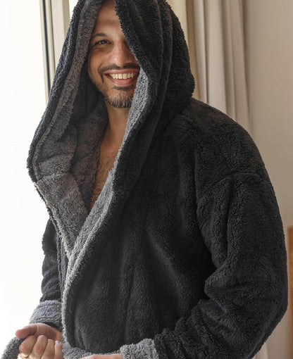 Yoimira Men's Robe with Hood, Big & Tall Plush Fleece Long Bathrobe
