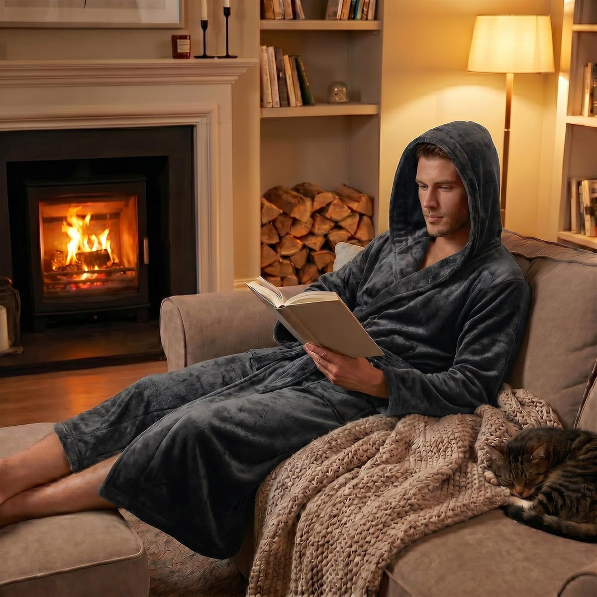 U2SKIIN Mens Hooded Robe, Plush Robes for Men Long Fleece Bathrobe