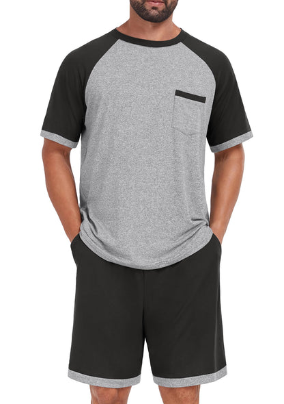 Mens Pajamas Set Shirt and Shorts Lightweight Summer Sleepwear