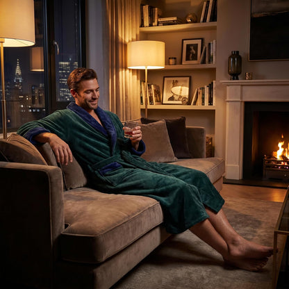 Vulcanodon Mens Robe Plush Fleece Shawl Collar Bathrobe Warm Soft Cozy Lounge Robe with Pockets