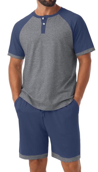 Men's Henley Pajama Sets 2 Piece Lounge Sleepwear Soft Sleep Summer Pjs