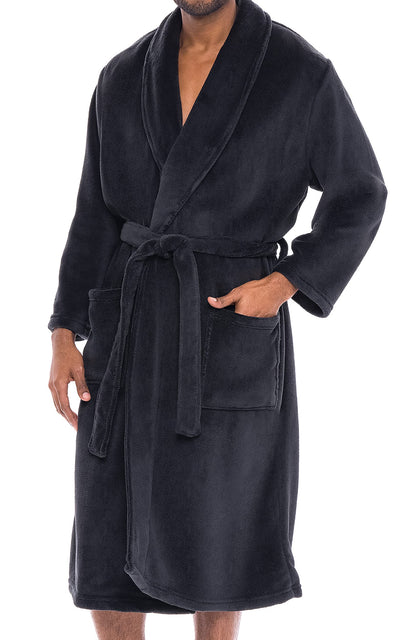 Men's Long Sleeve Lightweight Fleece Robe with Pockets, Bathrobe