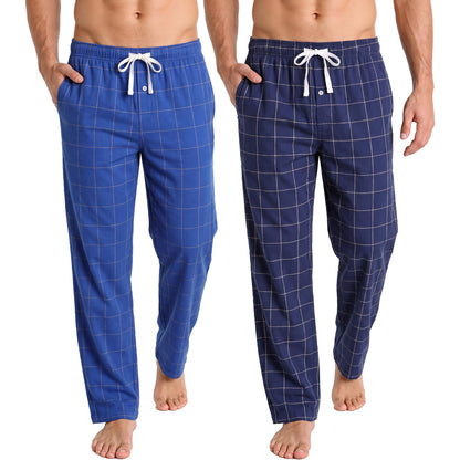 Vulcanodon Men's 100% Cotton Pajama Pants 2Pack, Plaid Sleep Pants
