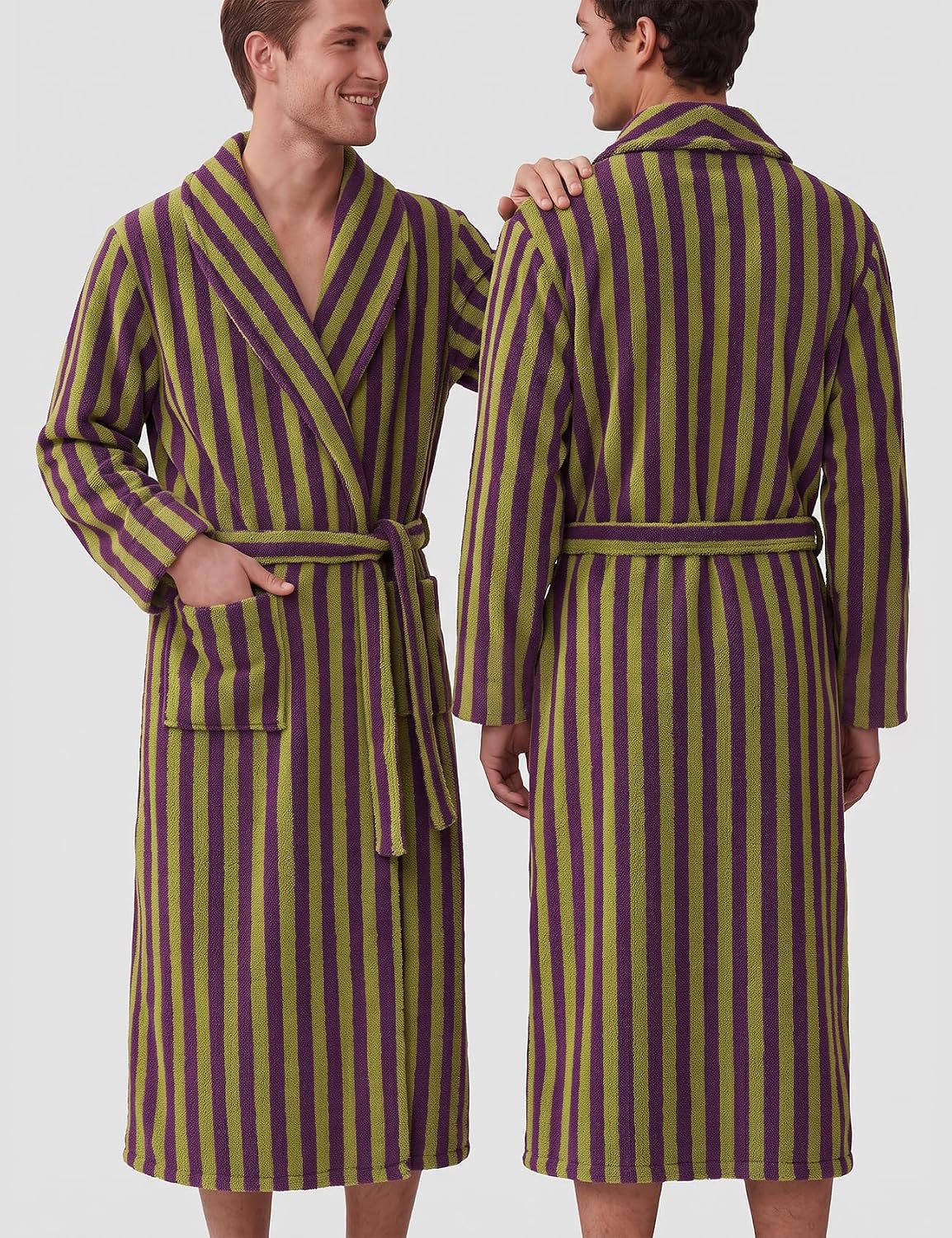 Gihuo Mens Striped Robe Long Fluffy Plush Bathrobe