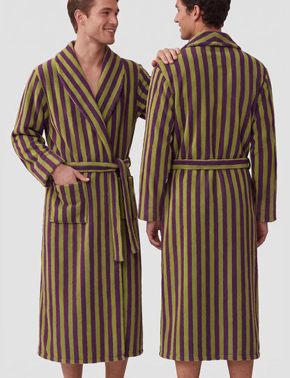 Gihuo Mens Striped Robe Long Fluffy Plush Bathrobe