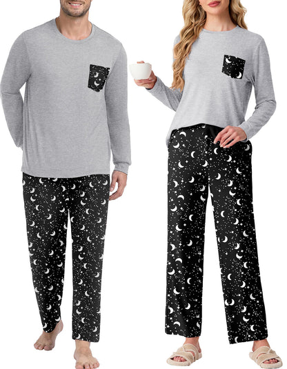 PrinStory Men's Pajama Sets Loungewear Sleepwear Pjs Lightweight Long Sleeve Shirts and Bottoms Soft Comfy Sleep Sets S-4XL