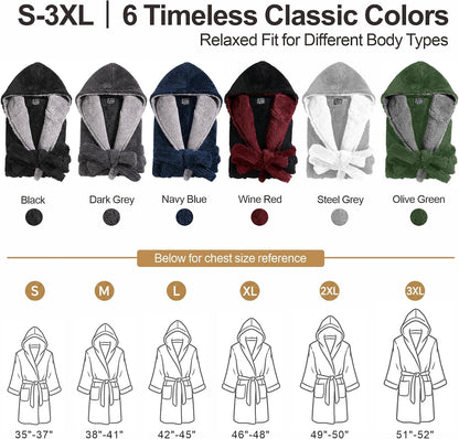 GIISAM Mens Robes Soft Fleece Plush Warm Hooded Thick Heavy Cozy House Coat