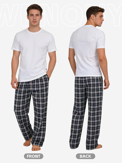 3 Pack Mens Pajama Pants Cotton Woven Plaid Sleep Lounge PJ Bottoms