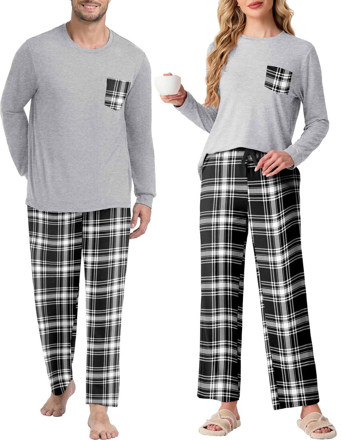 PrinStory Men's Pajama Sets Loungewear Sleepwear Pjs Lightweight Long Sleeve Shirts and Bottoms Soft Comfy Sleep Sets S-4XL