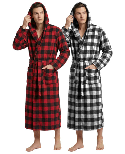 Andrew Scott Men's Hooded Plush Fleece Bathrobe | Ultra Soft Long Spa Robe | Ultimate Comfort & Warmth | Multi Packs Colors
