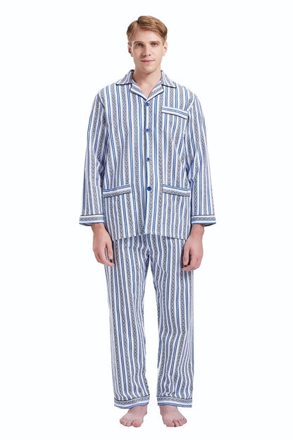GLOBAL Men's Pajamas Sets 100% Cotton Flannel Sleepwear Long-Sleeve top & Bottom