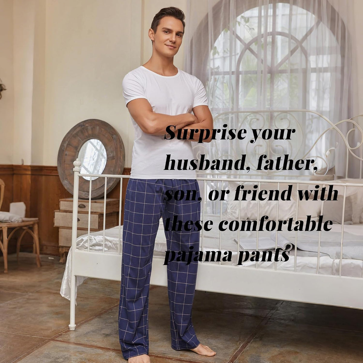 Vulcanodon Mens Cotton Pajama Pants, Lightweight Sleep Pants for Men