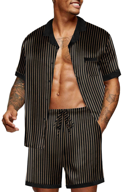 Ekouaer Men Silk Pajamas Set 2 Pieces Satin Pj Button Down Loungewear Sets