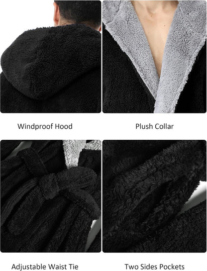 Artfasion Plush Mens Robe with Hooded: Fluffy Long Spa Bathrobe for House