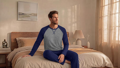 Ekouaer Mens Pajama Set Long Sleeve PJs Lightweight Sleepwear with Pockets