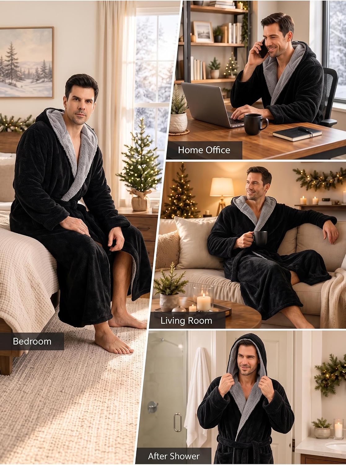 Artfasion Plush Mens Robe with Hooded: Fluffy Long Spa Bathrobe for House