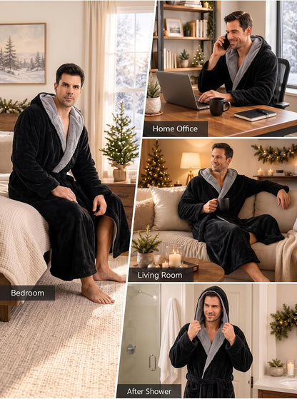 Artfasion Plush Mens Robe with Hooded: Fluffy Long Spa Bathrobe for House