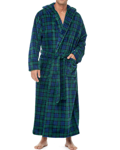 Men's Plush Fleece Hooded Robe with Pockets, Long Bathrobe